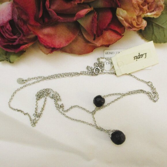 Vintage MACY'S Lapis Lazuli Sterling Silver Necklace: Faceted GEMSTONE 925 - Picture 3 of 14